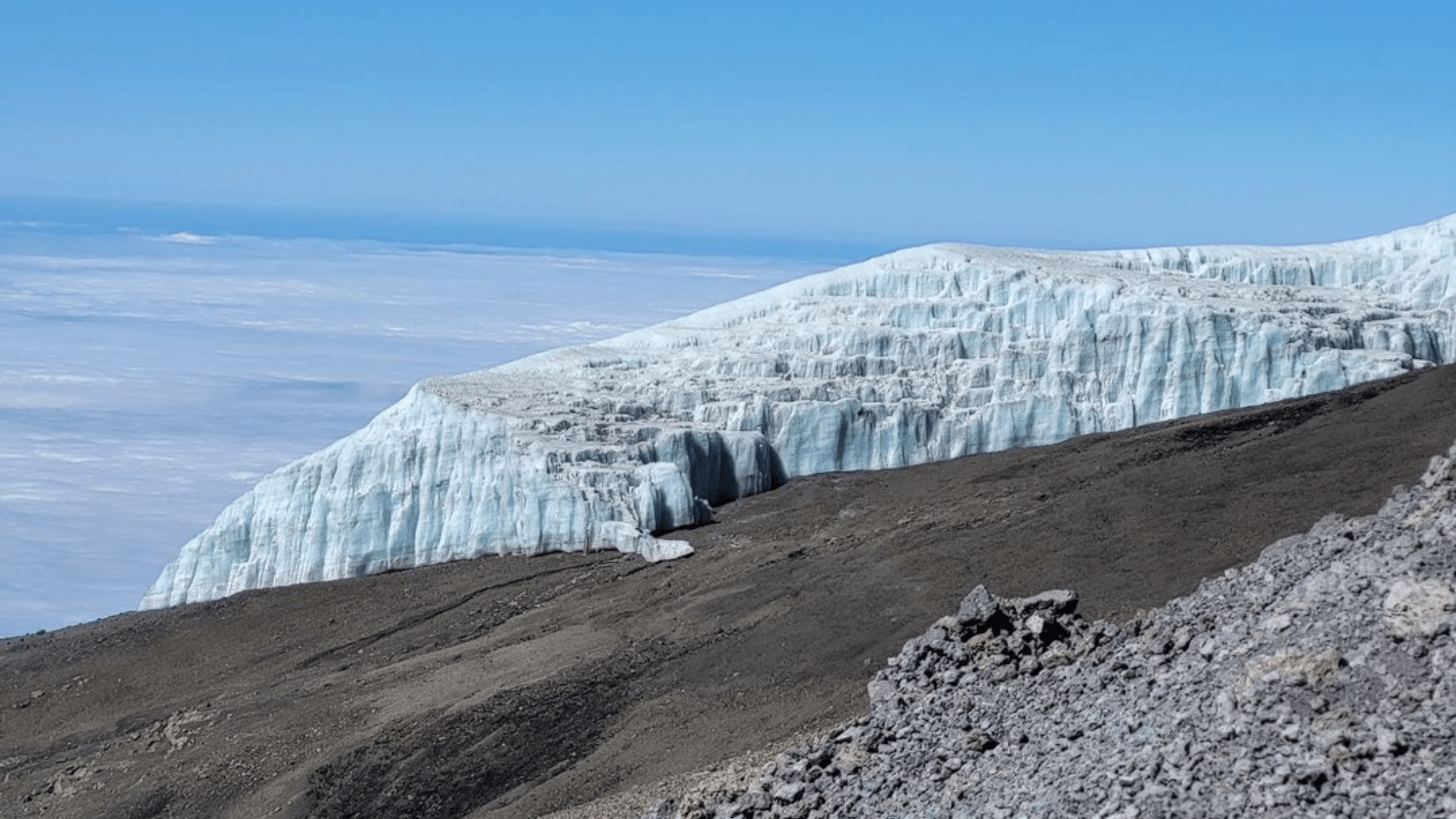 An image of the glacial ice on Kilimanjaro.